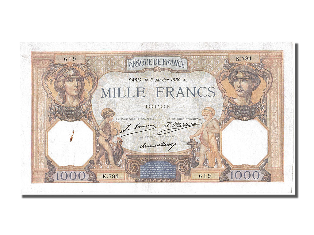 Banknote, France, 1000 Francs, 1 000 F 1927-1940 ''Cérès et Mercure'', 1930