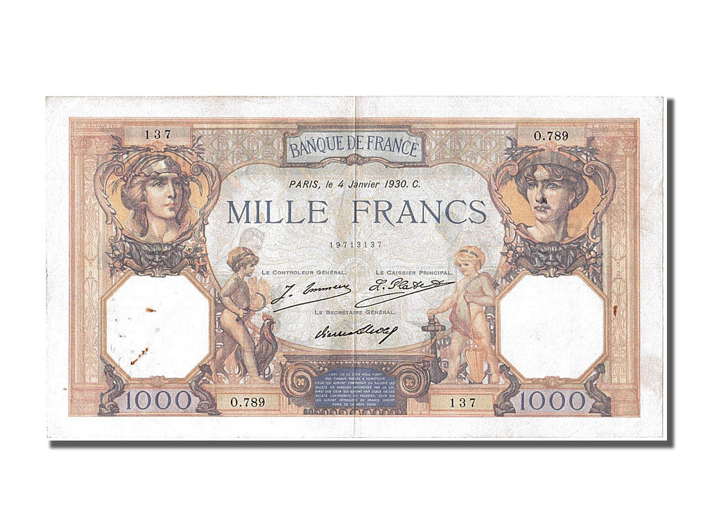 Banconote, Francia, 1000 Francs, 1 000 F 1927-1940 ''Cérès et Mercure'', 1930