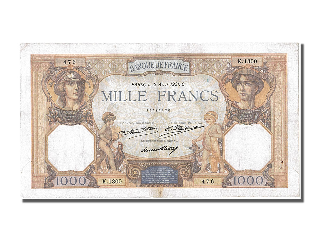 Banknot, Francja, 1000 Francs, Cérès et Mercure, 1931, 1931-04-02, EF(40-45)