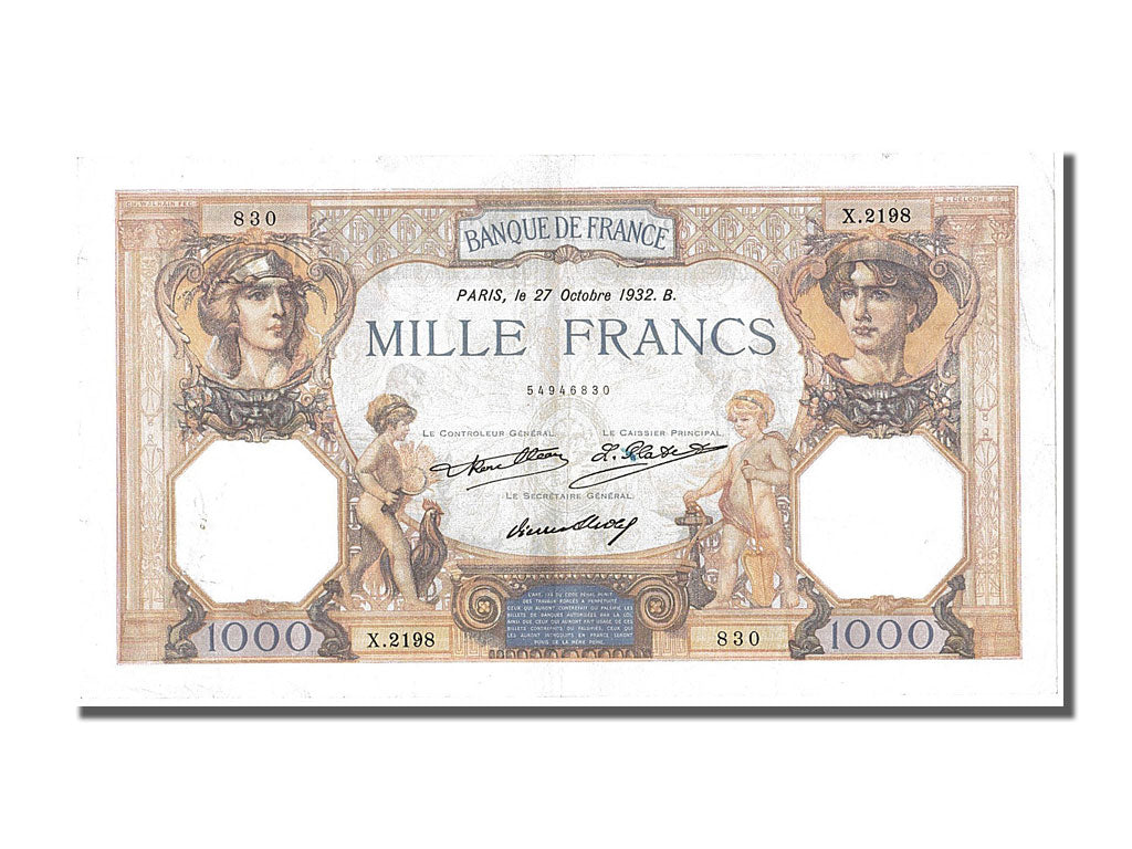 Banknot, Francja, 1000 Francs, Cérès et Mercure, 1932, 1932-10-27, AU(50-53)