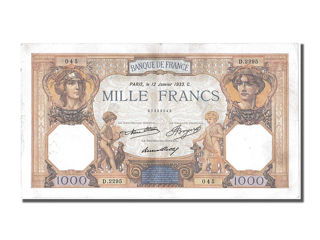 Banknote, France, 1000 Francs, 1 000 F 1927-1940 ''Cérès et Mercure'', 1933