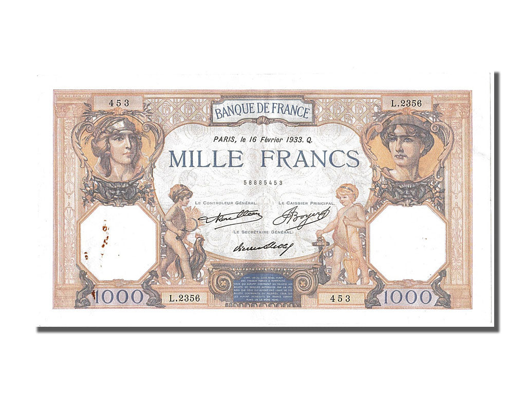 Banconote, Francia, 1000 Francs, 1 000 F 1927-1940 ''Cérès et Mercure'', 1933
