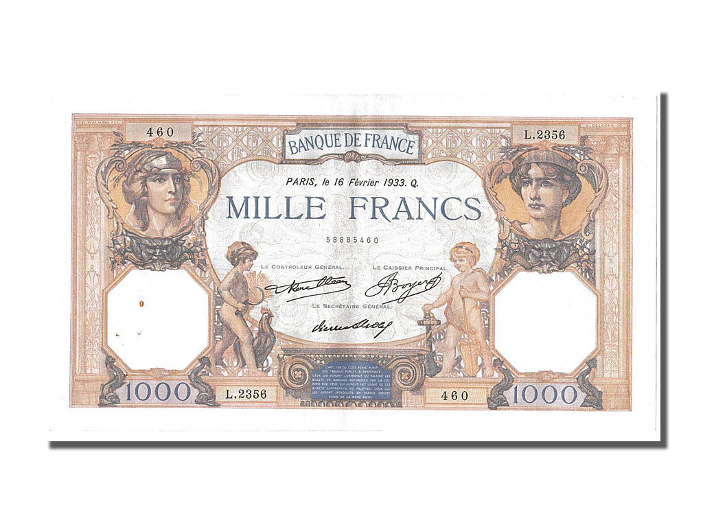 Banknot, Francja, 1000 Francs, Cérès et Mercure, 1933, 1933-02-16, AU(55-58)