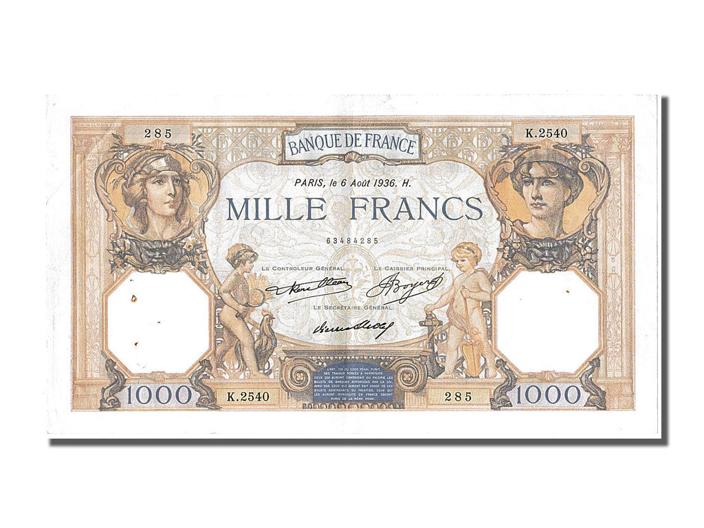 Banconote, Francia, 1000 Francs, 1 000 F 1927-1940 ''Cérès et Mercure'', 1936