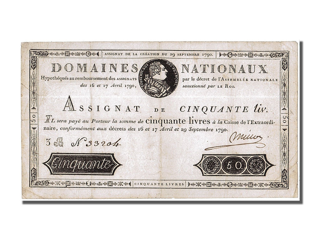 France, 50 Livres, 1790-09-29, Série 3B, VF 30, PMG