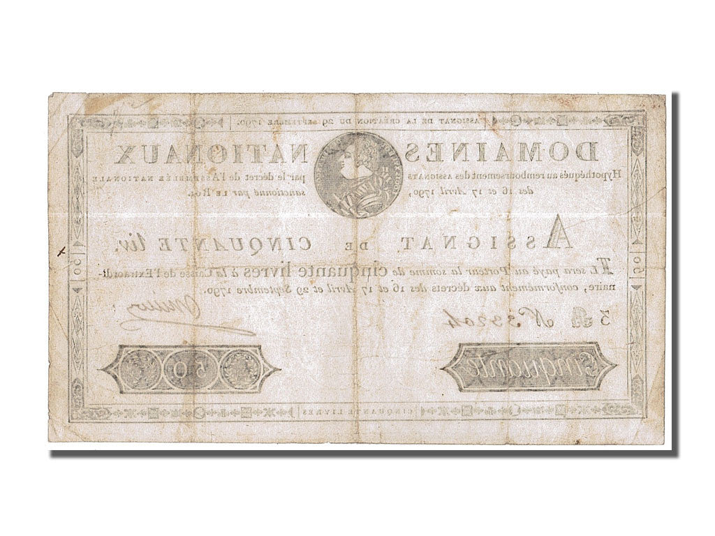 France, 50 Livres, 1790-09-29, Série 3B, VF 30, PMG