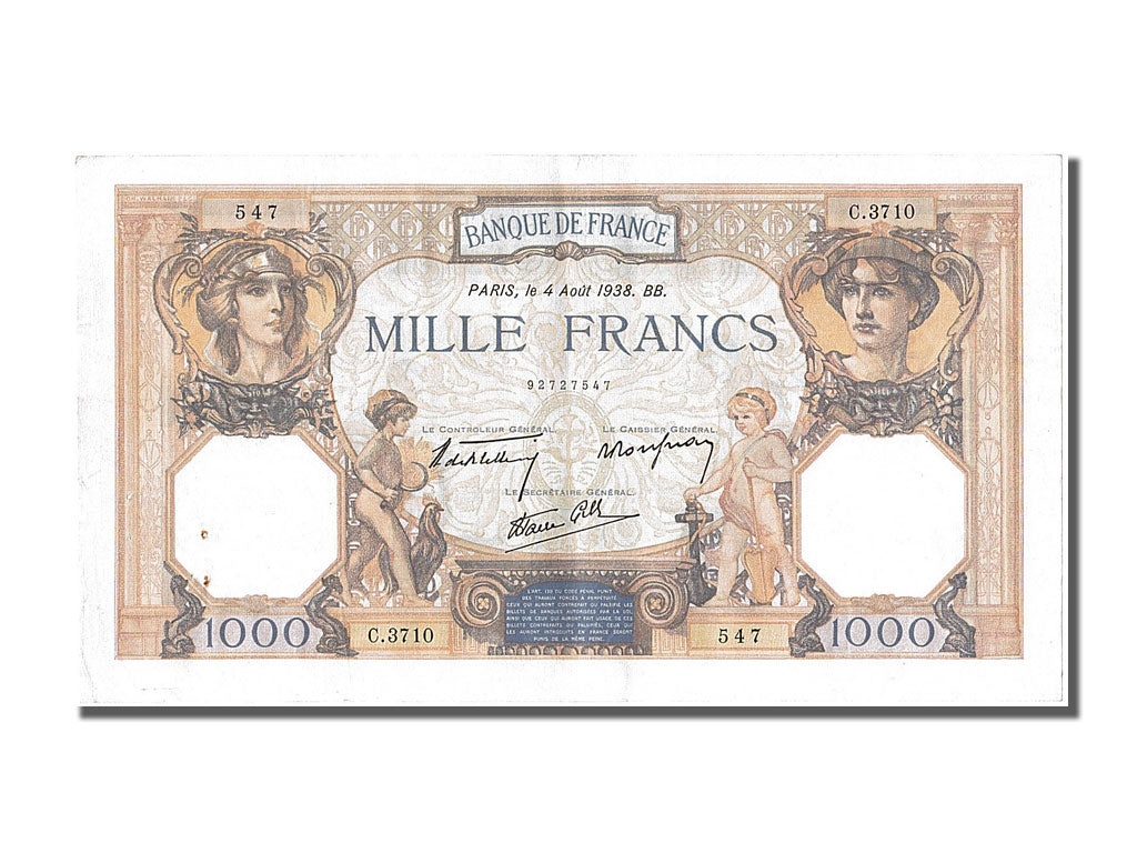 Banconote, Francia, 500 Francs, 1 000 F 1927-1940 ''Cérès et Mercure'', 1938