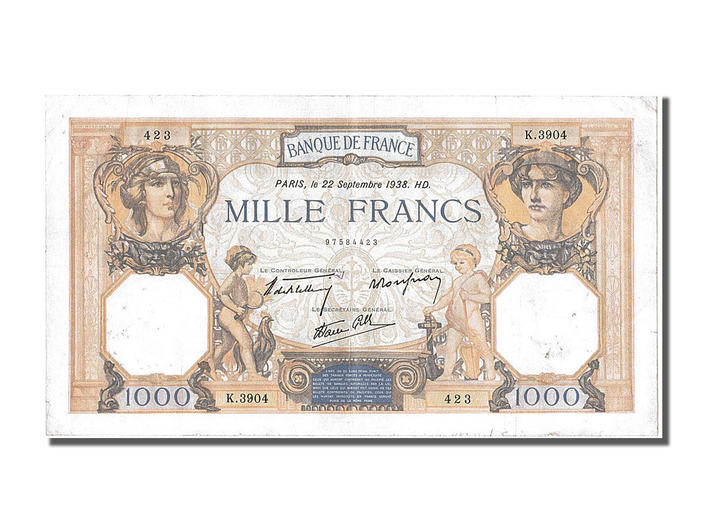 Biljet, Frankrijk, 500 Francs, 1 000 F 1927-1940 ''Cérès et Mercure'', 1938