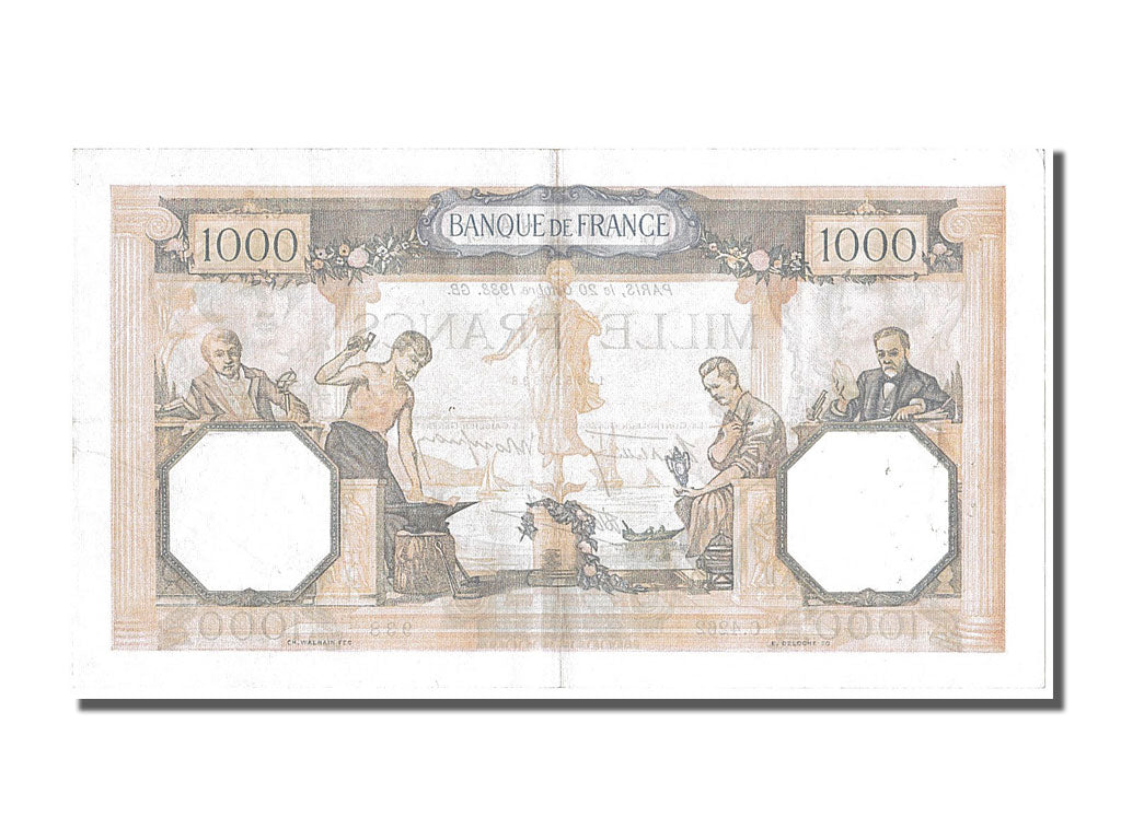 Billete, Francia, 500 Francs, 1 000 F 1927-1940 ''Cérès et Mercure'', 1938