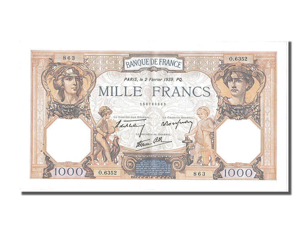 Biljet, Frankrijk, 500 Francs, 1 000 F 1927-1940 ''Cérès et Mercure'', 1939