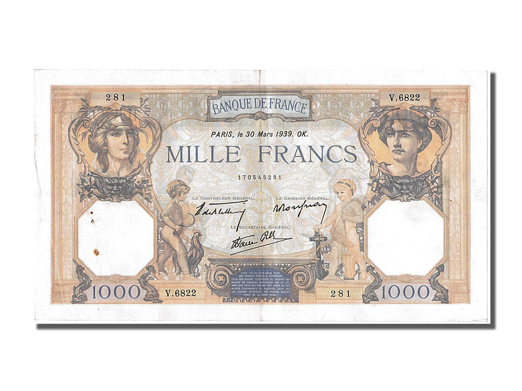 Biljet, Frankrijk, 500 Francs, 1 000 F 1927-1940 ''Cérès et Mercure'', 1939