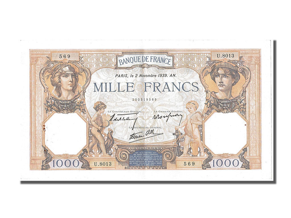 Biljet, Frankrijk, 500 Francs, 1 000 F 1927-1940 ''Cérès et Mercure'', 1939