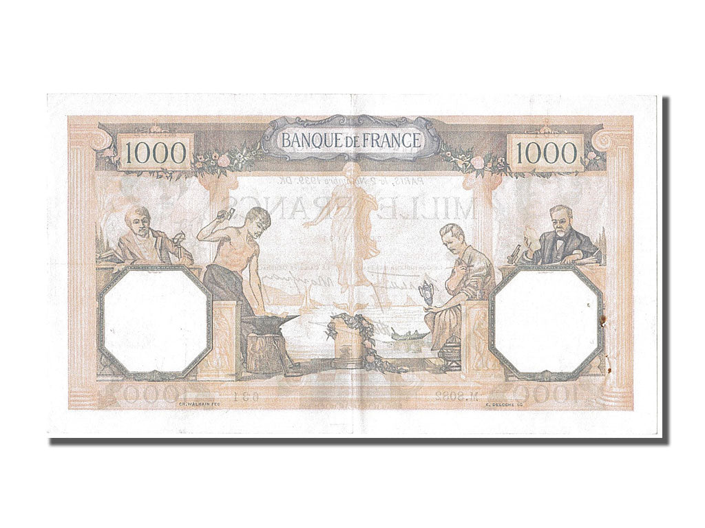 Billete, Francia, 500 Francs, 1 000 F 1927-1940 ''Cérès et Mercure'', 1939