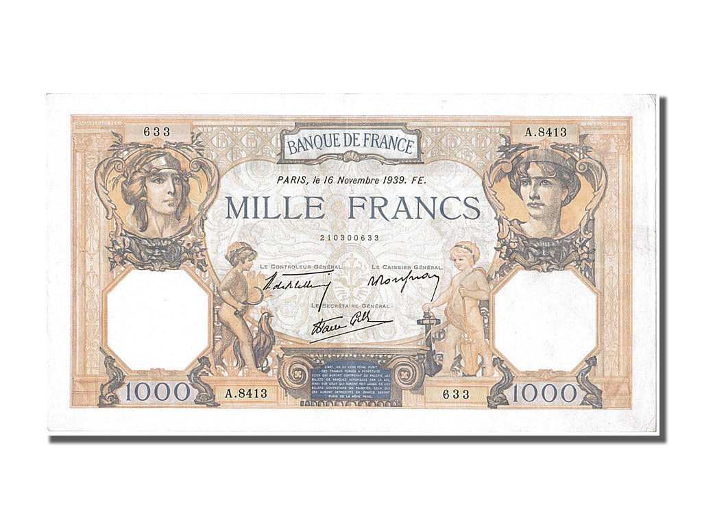 Billete, Francia, 500 Francs, 1 000 F 1927-1940 ''Cérès et Mercure'', 1939