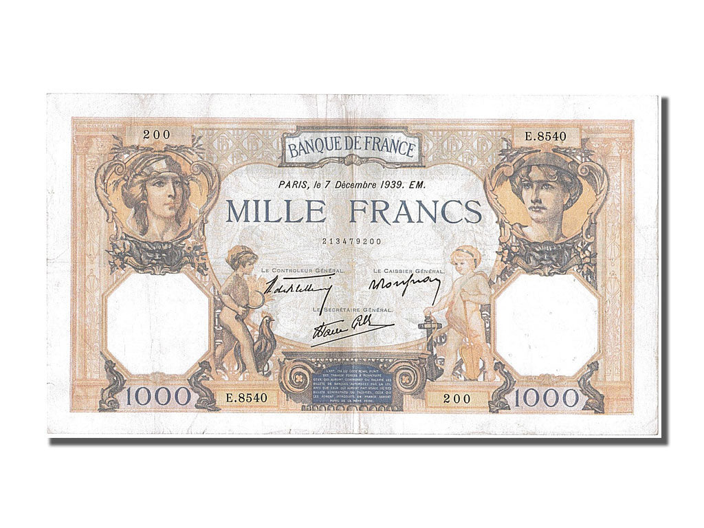 Biljet, Frankrijk, 500 Francs, 1 000 F 1927-1940 ''Cérès et Mercure'', 1939