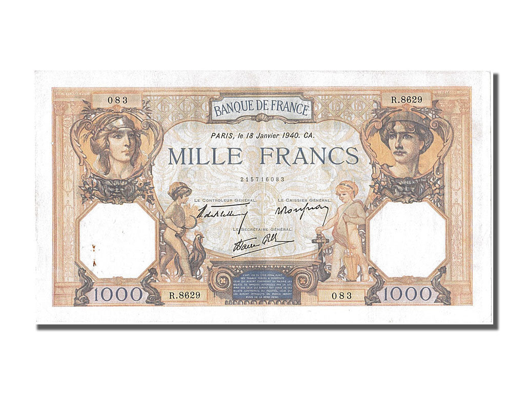 Banknote, France, 500 Francs, 1 000 F 1927-1940 ''Cérès et Mercure'', 1940