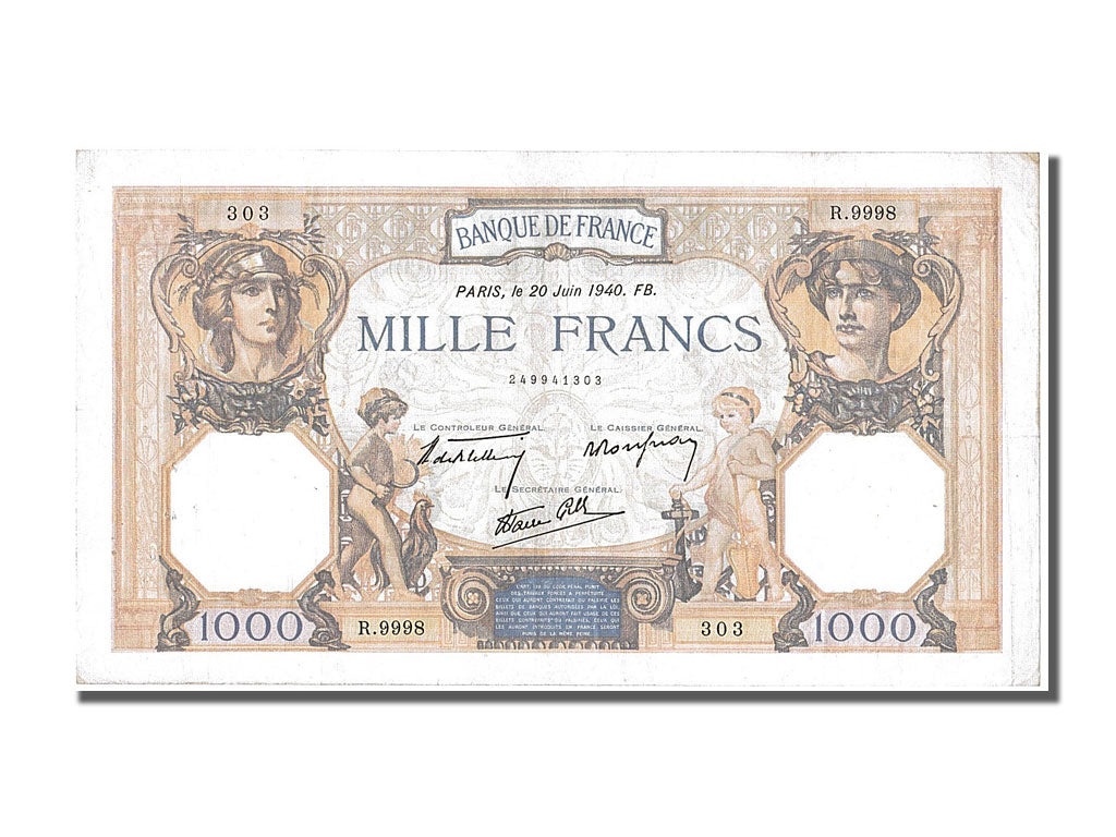 Billete, Francia, 500 Francs, 1 000 F 1927-1940 ''Cérès et Mercure'', 1940