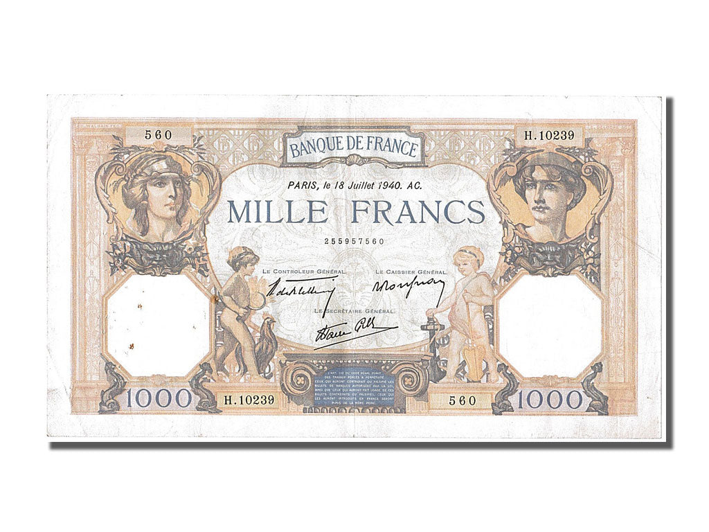 Biljet, Frankrijk, 500 Francs, 1 000 F 1927-1940 ''Cérès et Mercure'', 1940