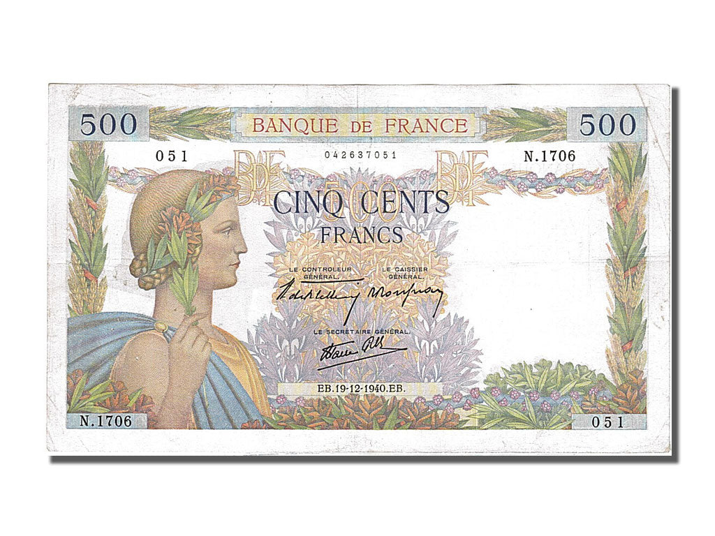 Banconote, Francia, 500 Francs, 500 F 1940-1944 ''La Paix'', 1940, 1940-12-19