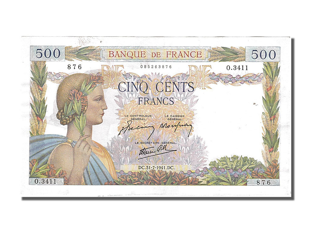 Banconote, Francia, 500 Francs, 500 F 1940-1944 ''La Paix'', 1941, 1941-07-31