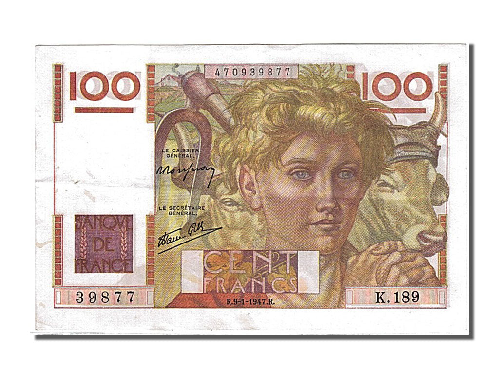Banknote, France, 100 Francs, 100 F 1945-1954 ''Jeune Paysan'', 1947