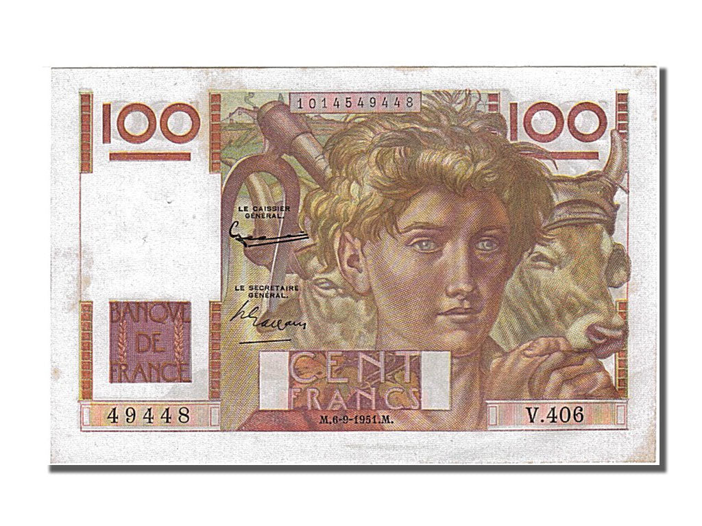 Biljet, Frankrijk, 100 Francs, 100 F 1945-1954 ''Jeune Paysan'', 1951
