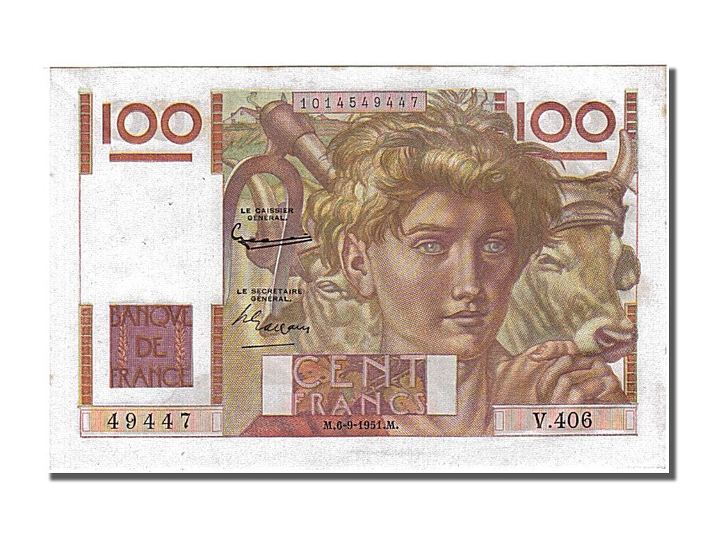 Biljet, Frankrijk, 100 Francs, 100 F 1945-1954 ''Jeune Paysan'', 1951