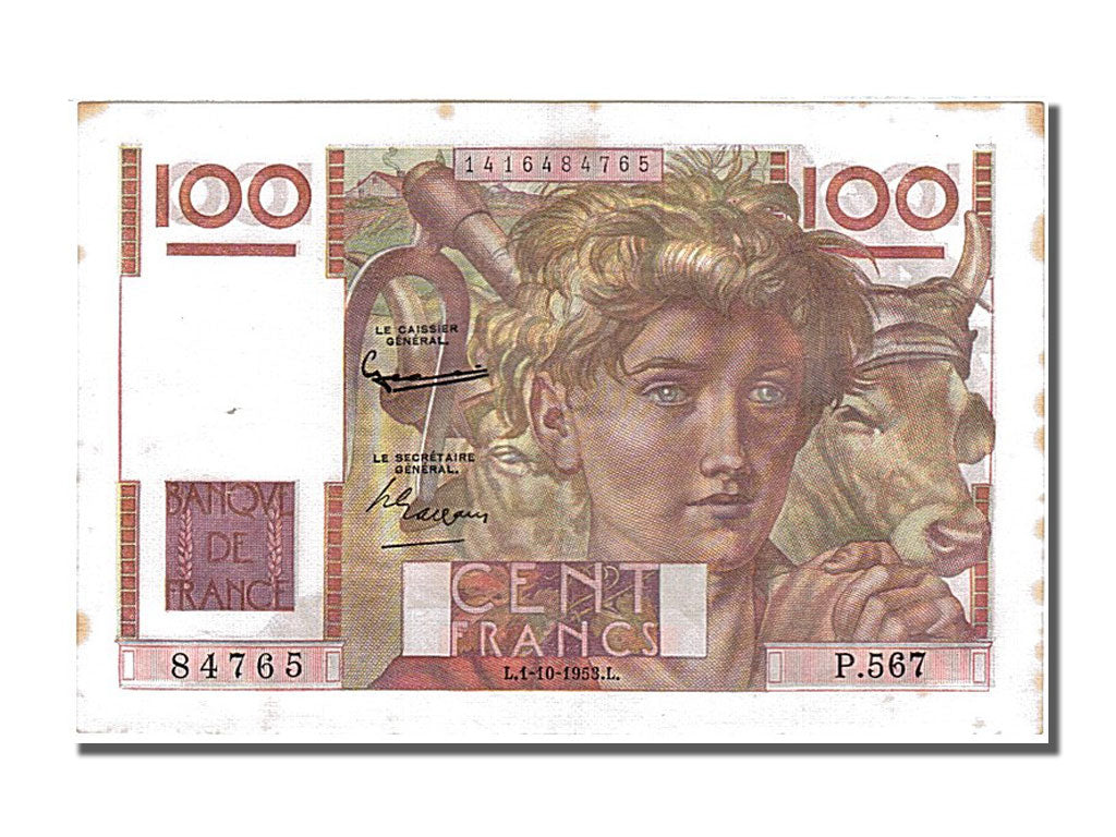 Biljet, Frankrijk, 100 Francs, 100 F 1945-1954 ''Jeune Paysan'', 1953