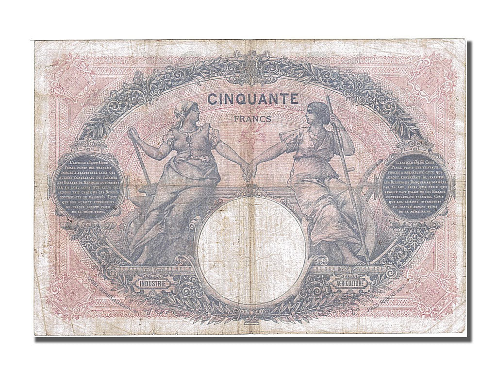 Banknot, Francja, 50 Francs, Bleu et Rose, 1918, 1918-05-07, EF(40-45), KM:64e