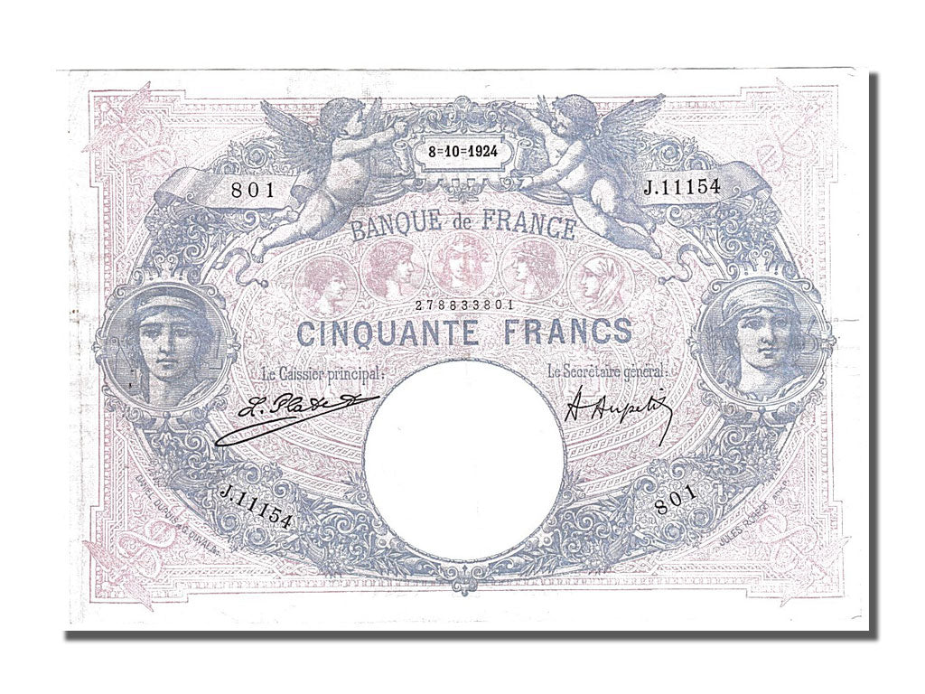 Geldschein, Frankreich, 50 Francs, 50 F 1889-1927 ''Bleu et Rose'', 1924
