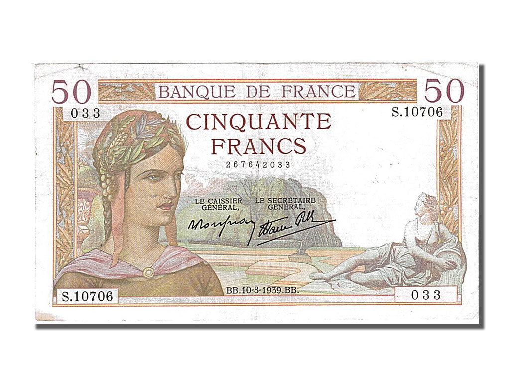 Geldschein, Frankreich, 50 Francs, 50 F 1934-1940 ''Cérès'', 1939, 1939-08-10