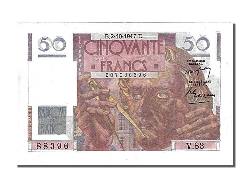 Banknote, France, 50 Francs, 50 F 1946-1951 ''Le Verrier'', 1947, 1947-10-02