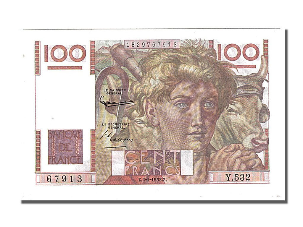 Billete, Francia, 100 Francs, 100 F 1945-1954 ''Jeune Paysan'', 1953