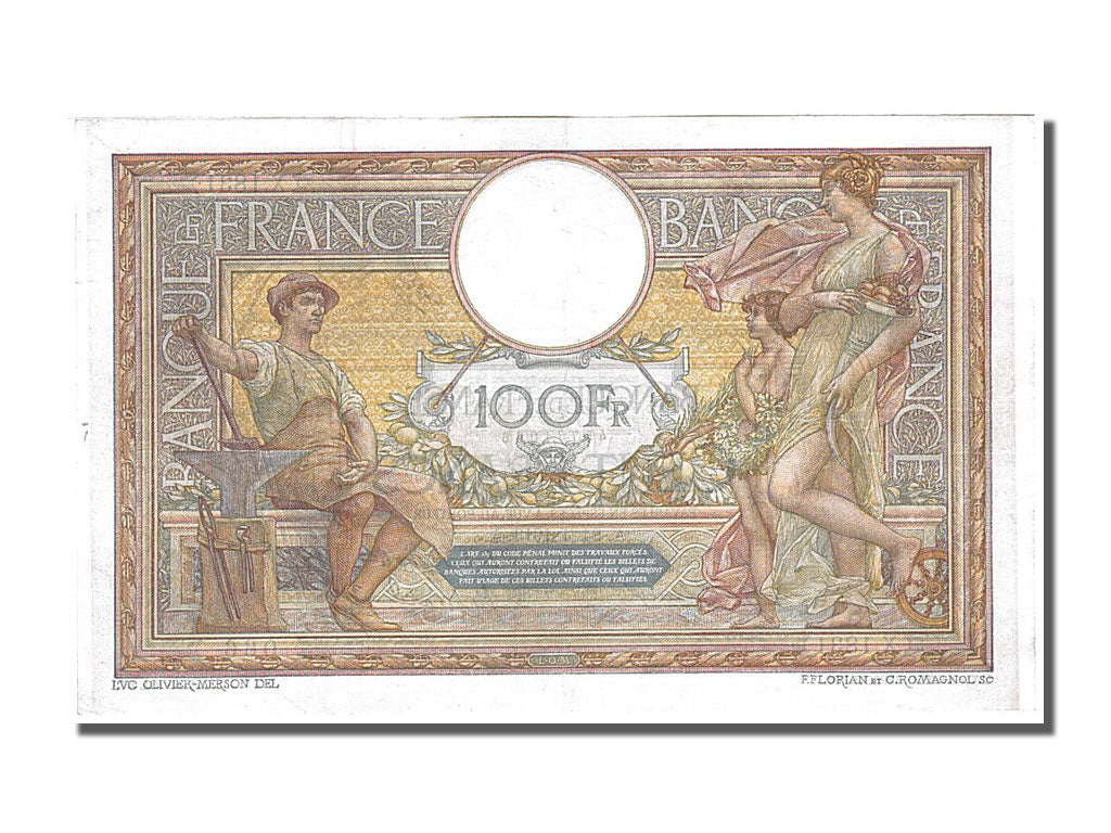Banknote, France, 100 Francs, 100 F 1908-1939 ''Luc Olivier Merson'', 1913