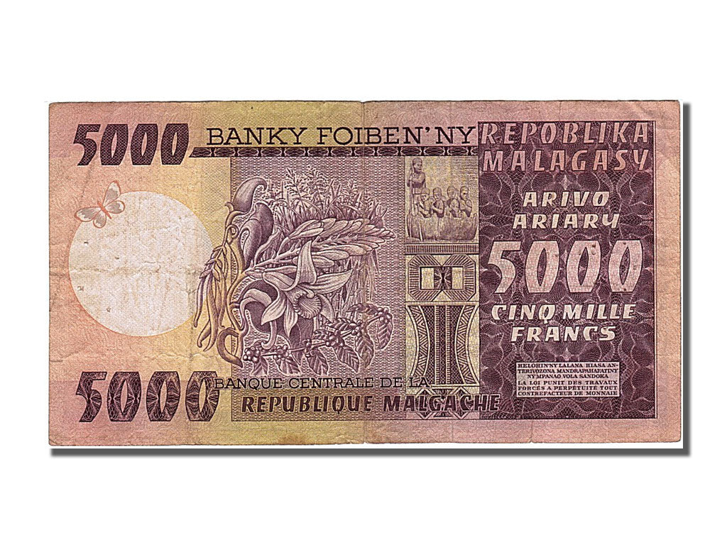 Madagascar, 5000 Francs = 1000 Ariary, VF(20-25)