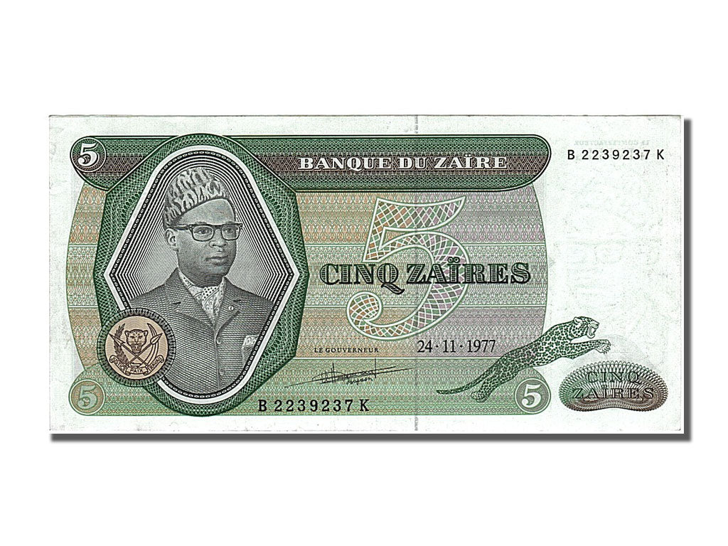 Banknote, Zaire, 5 Zaïres, 1977, 1977-11-24, AU(50-53)