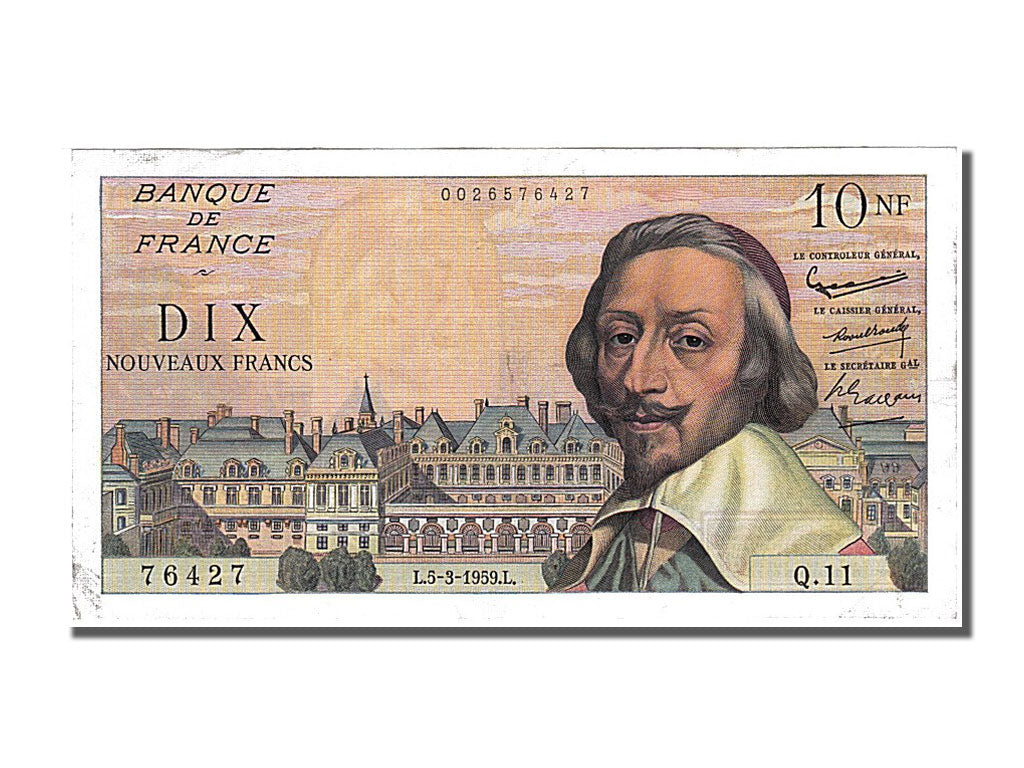 Billete, Francia, 10 Nouveaux Francs, 10 NF 1959-1963 ''Richelieu'', 1959