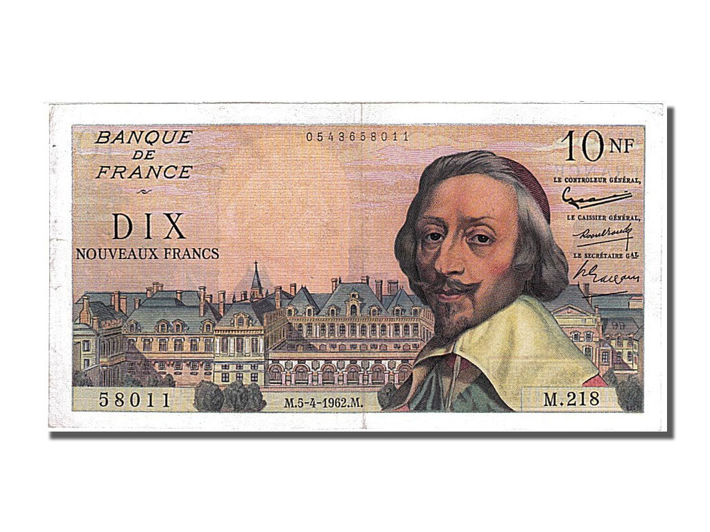 Billete, Francia, 10 Nouveaux Francs, 10 NF 1959-1963 ''Richelieu'', 1962