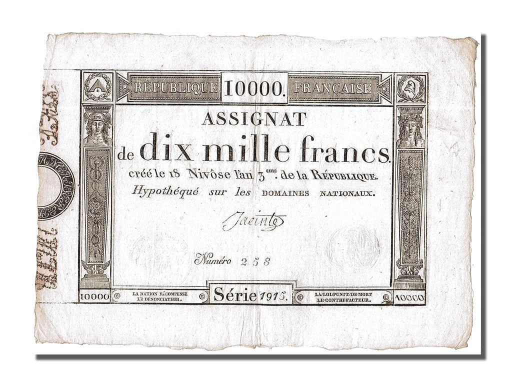 França, 10,000 Francs, 1915, EF(40-45), PMG, XF40