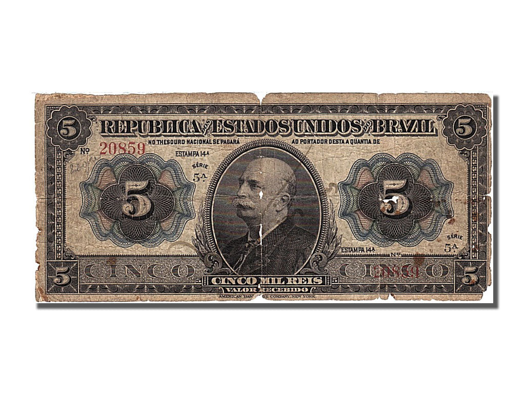 Banknote, Brazil, 5 Mil Reis, 1913, VF(20-25)