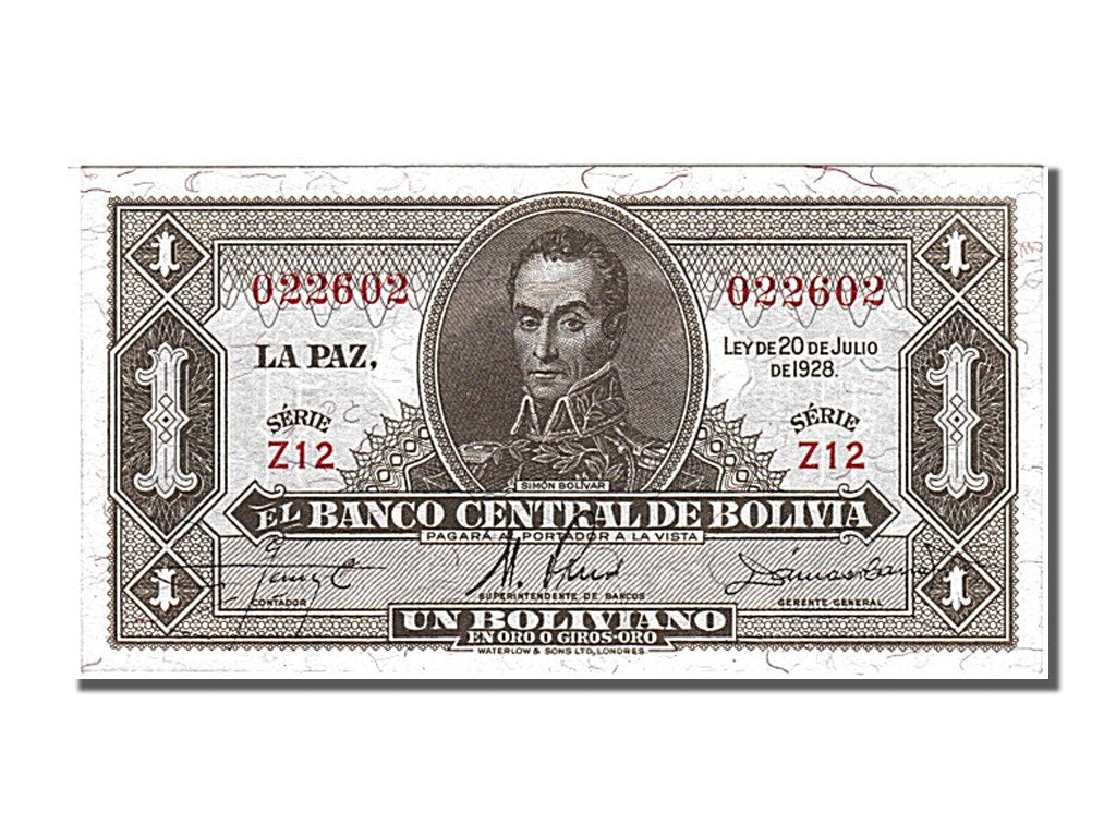 Banconote, Bolivia, 1 Boliviano, 1928, 1928-07-20, FDS