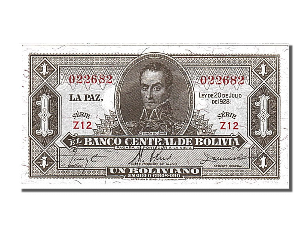 Banknote, Bolivia, 1 Boliviano, 1928, 1928-07-20, UNC(65-70)