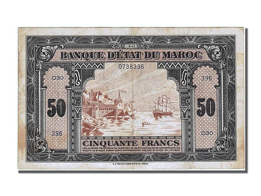 Banknote, Morocco, 50 Francs, 1943, 1943-08-01, AU(50-53)