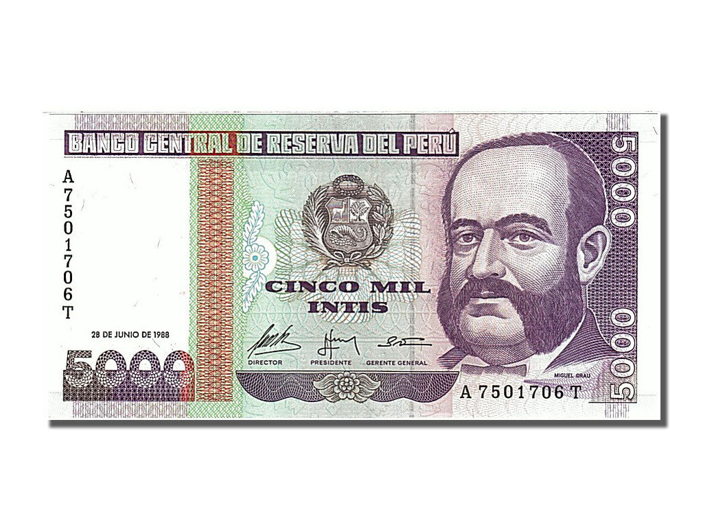 Geldschein, Peru, 5000 Intis, 1988, 1988-06-28, UNZ