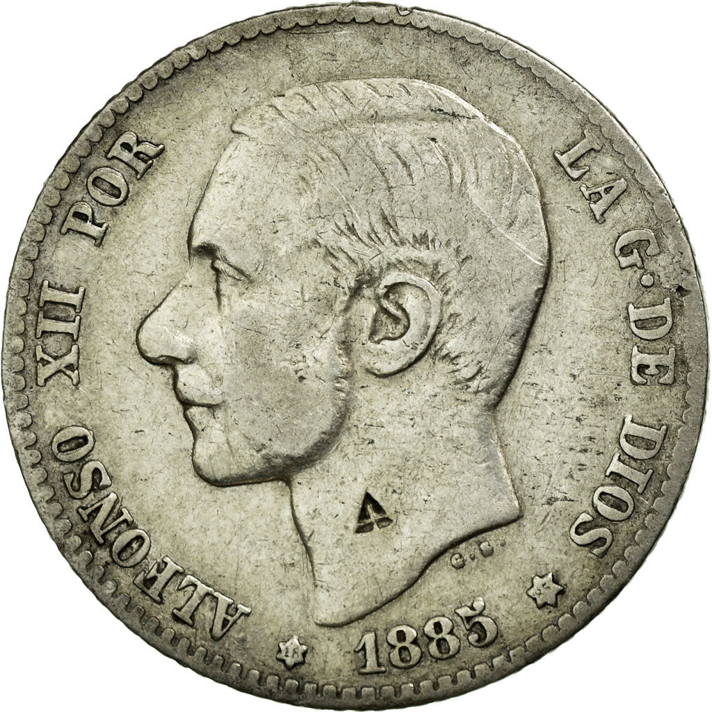 Spanje, Alfonso XII, Peseta, 1885, Madrid, Zilver, FR+, KM:686