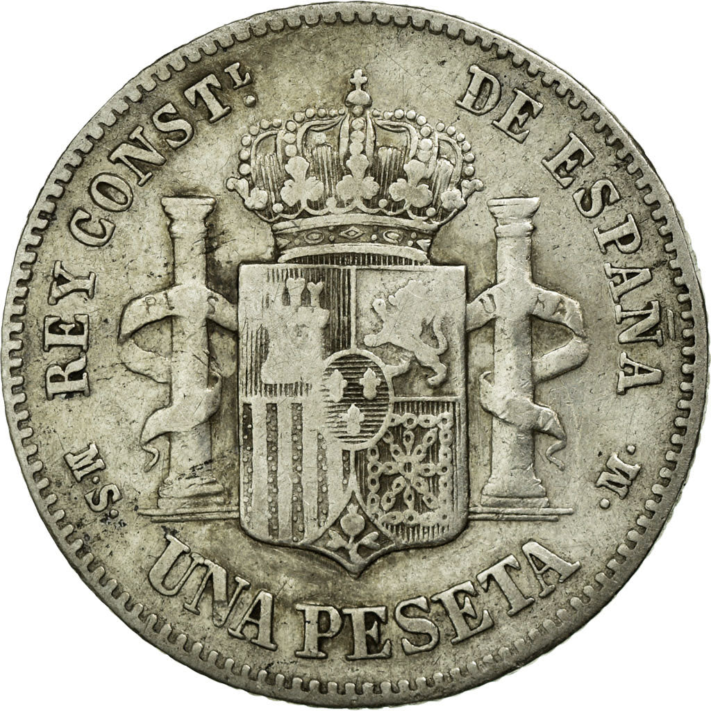 Spanje, Alfonso XII, Peseta, 1885, Madrid, Zilver, FR+, KM:686