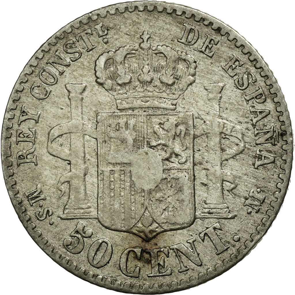Moneta, Spagna, Alfonso XII, 50 Centimos, 1880, SPL-, Argento, KM:685