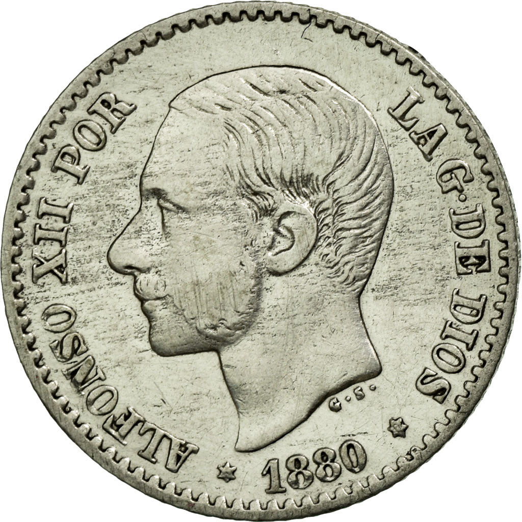 Coin, Spain, Alfonso XII, 50 Centimos, 1880, AU(55-58), Silver, KM:685