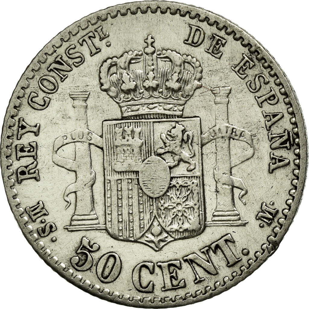 Coin, Spain, Alfonso XII, 50 Centimos, 1880, AU(55-58), Silver, KM:685