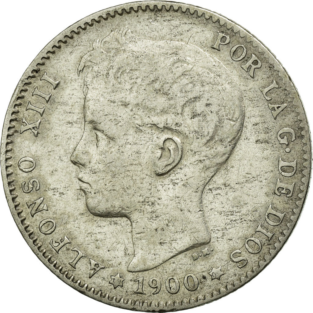 Moneta, Hiszpania, Alfonso XIII, Peseta, 1900, EF(40-45), Srebro, KM:706